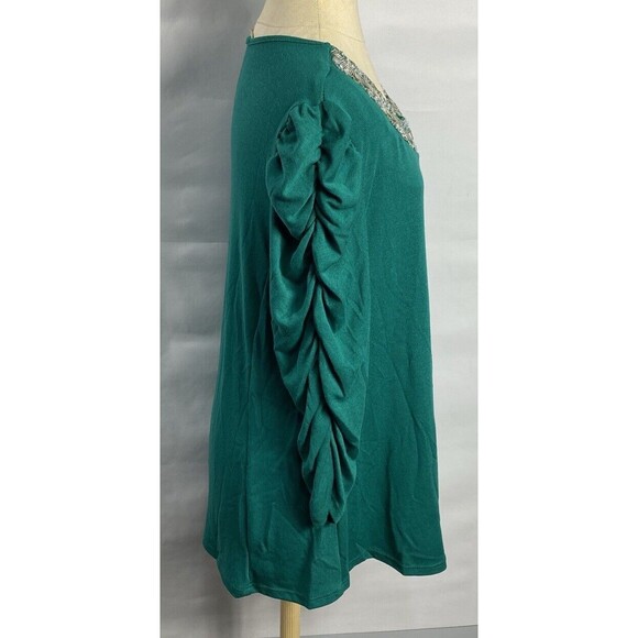 GLITTERSCAPE GREEN JEWELED LONG SLEEVE TUNIC TOP SIZE XL - Picture 4 of 4